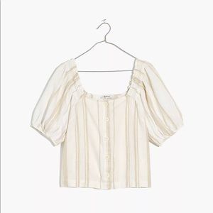 Madewell Linen Blend Square Neck Button Front Top